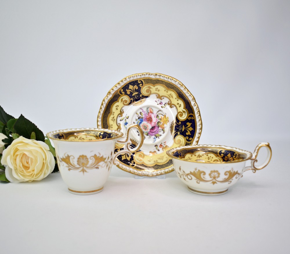 H R Daniel True Tea Trio, c.1825, Pattern 4058, Second Gadroon Shape, Hand-Painted Flowers View II