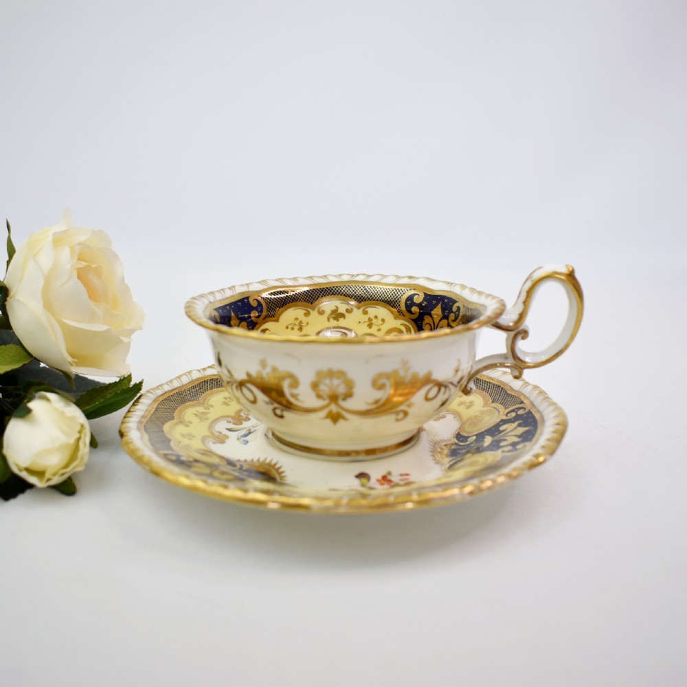 H R Daniel True Tea Trio, c.1825, Pattern 4058, Second Gadroon Shape, Hand-Painted Flowers View III