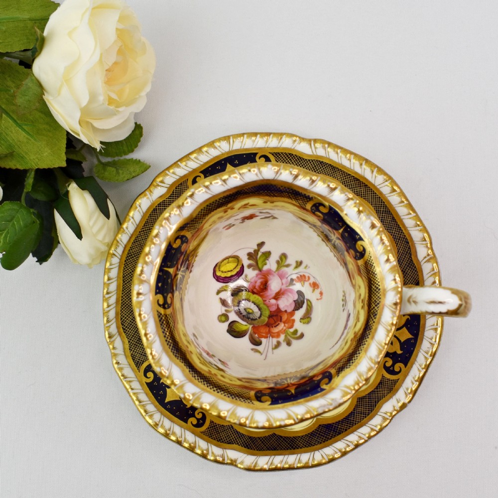 H R Daniel True Tea Trio, c.1825, Pattern 4058, Second Gadroon Shape, Hand-Painted Flowers View IX