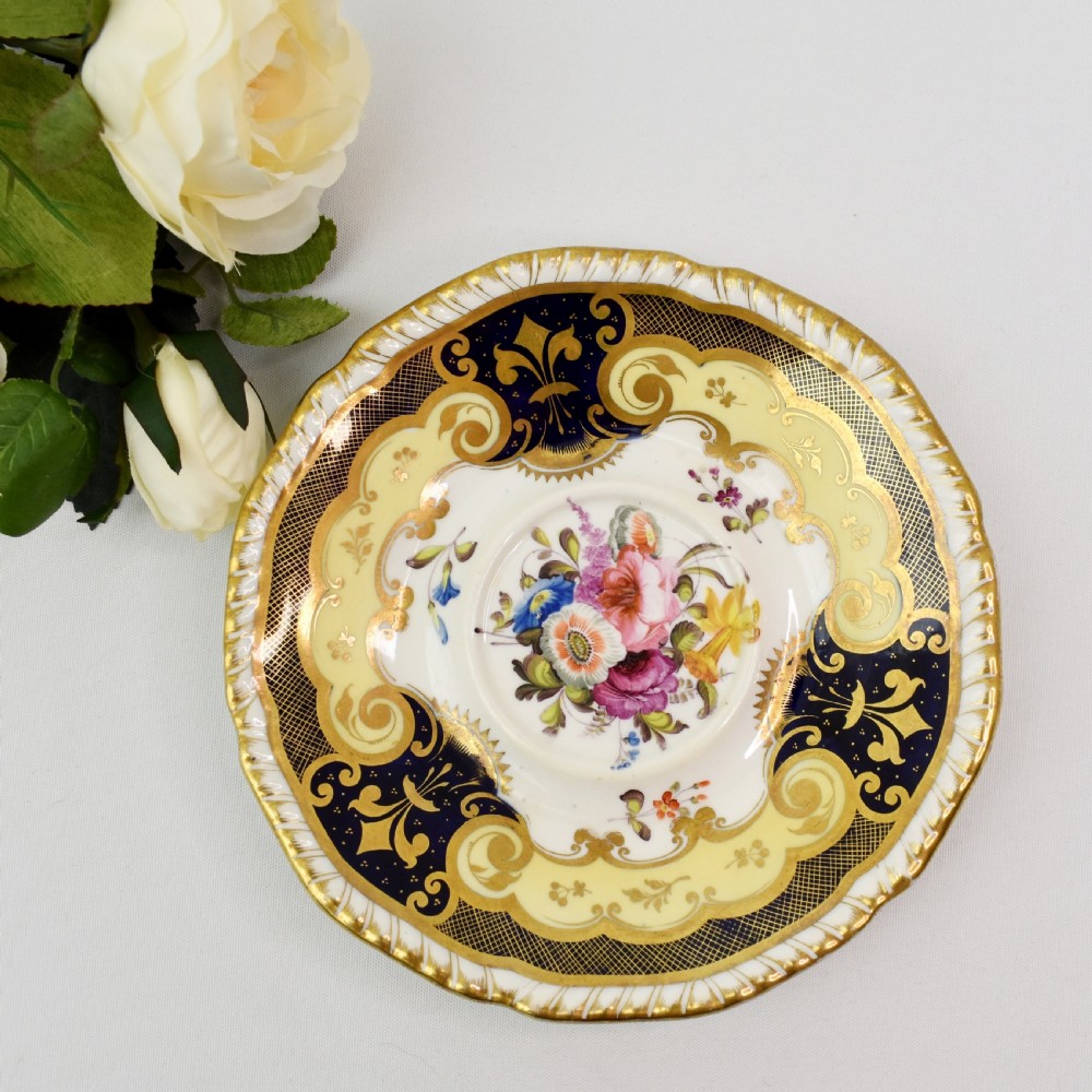 H R Daniel True Tea Trio, c.1825, Pattern 4058, Second Gadroon Shape, Hand-Painted Flowers View X