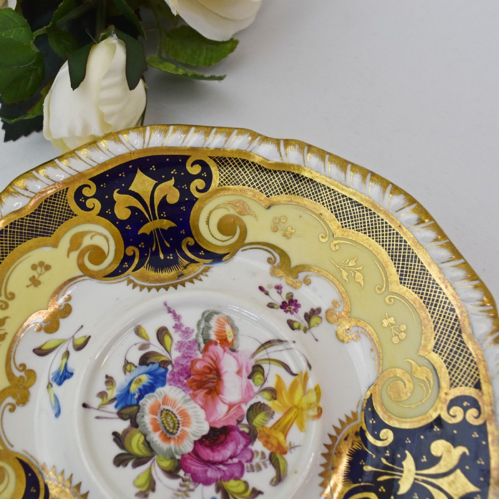 H R Daniel True Tea Trio, c.1825, Pattern 4058, Second Gadroon Shape, Hand-Painted Flowers View XII