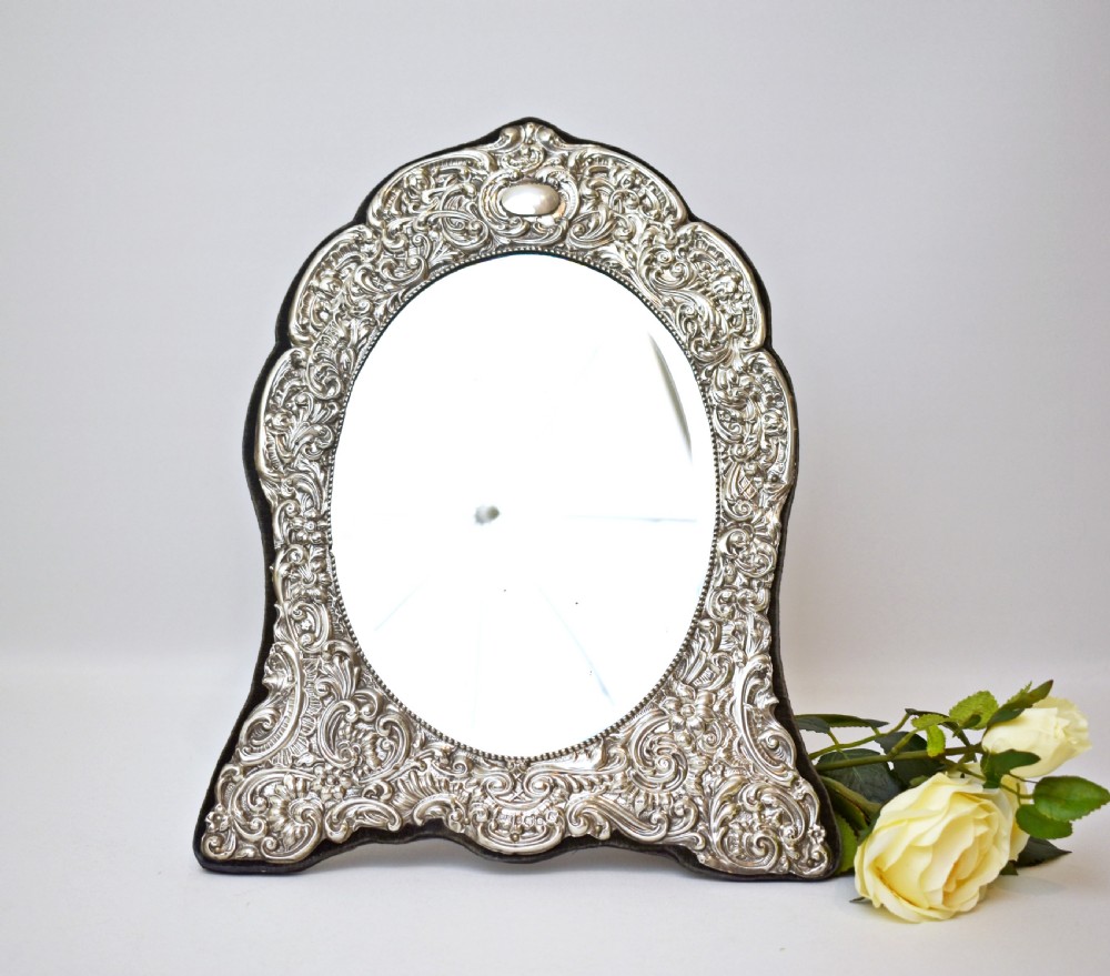 Large Edwardian Dressing Table Silver Easel Mirror, H.Matthews, 1909