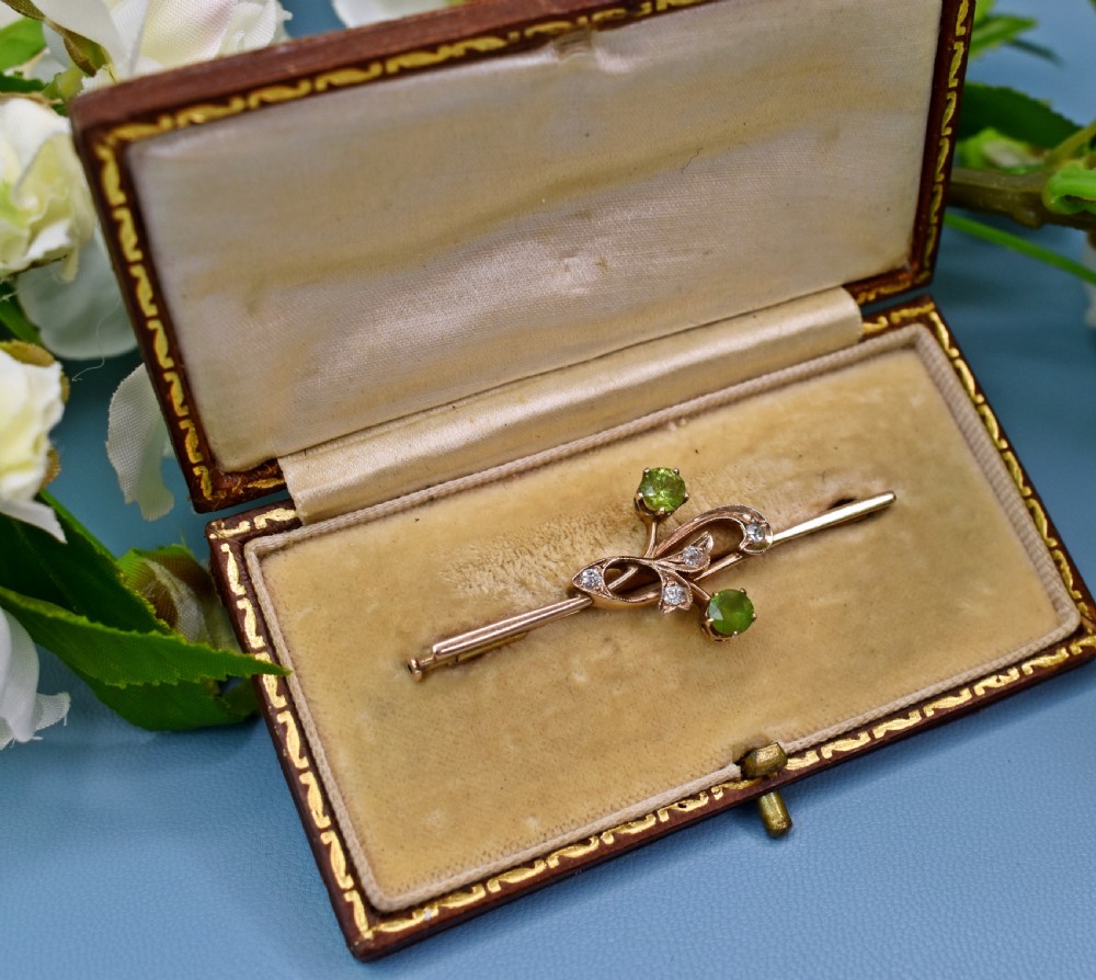 Beautiful Russian Demantoid Garnets and Diamonds 14ct Rose Gold Brooch View III