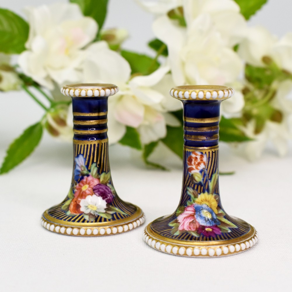 Rare pair of Miniature Candlesticks, Spode, c 1815 pattern 2478