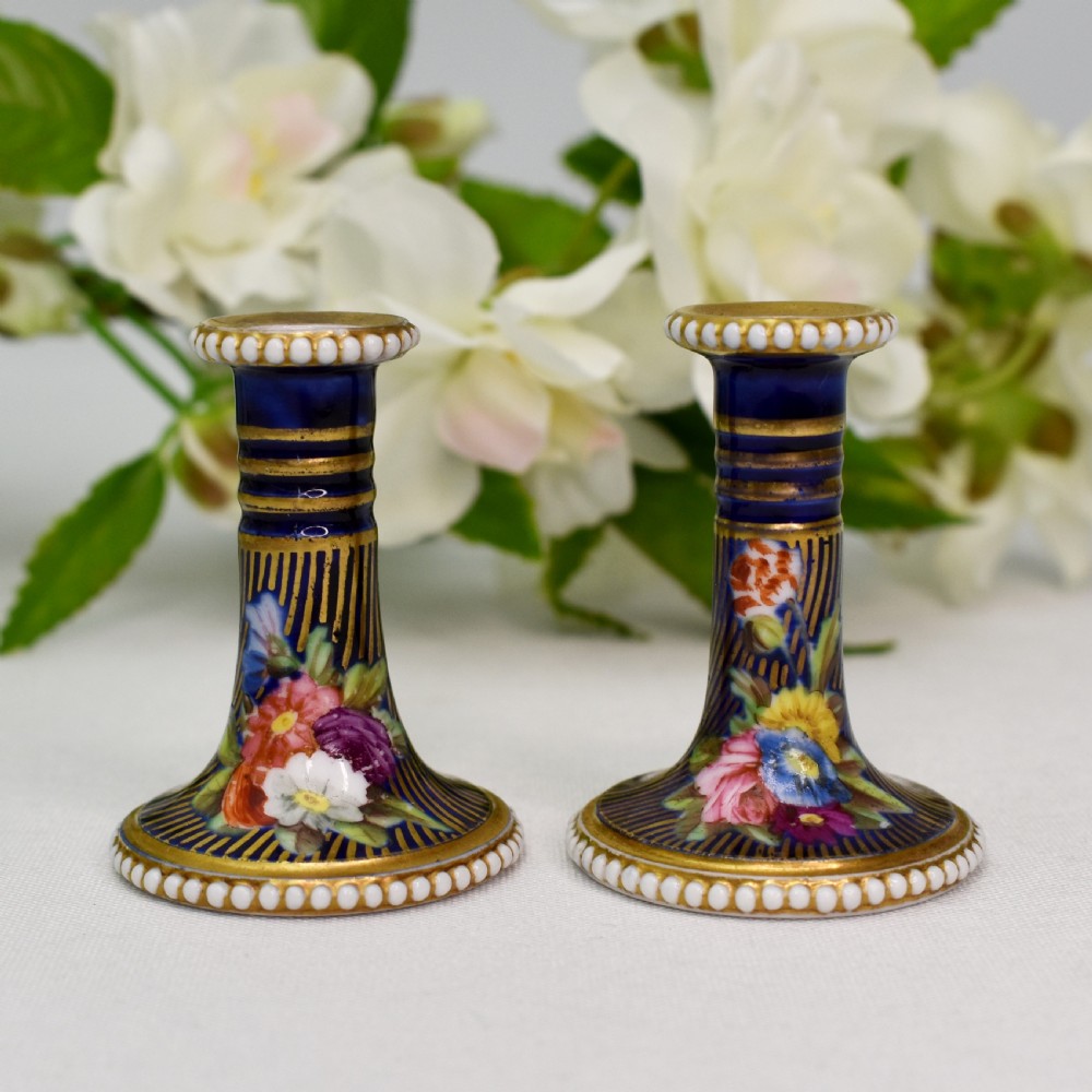 Rare pair of Miniature Candlesticks, Spode, c 1815 pattern 2478 View II