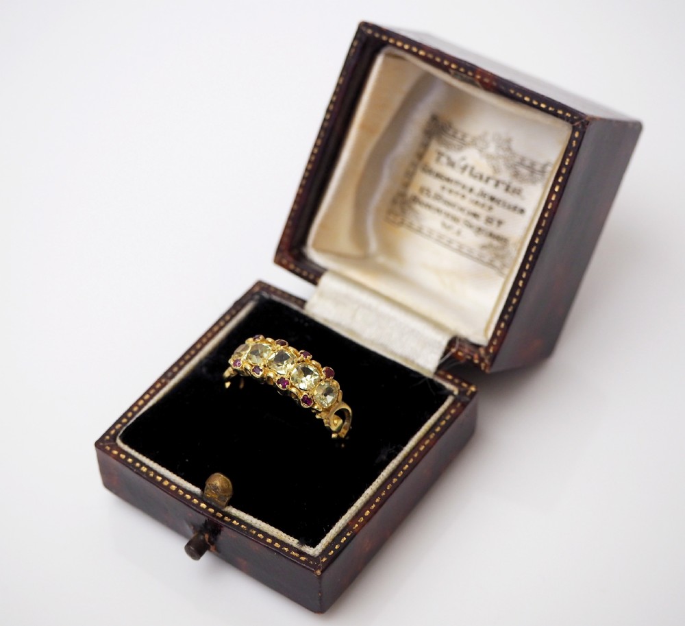 Antique Victorian 15ct Gold Five Stone Chrysoberyl and Ruby Ring, c 1860 View VIII
