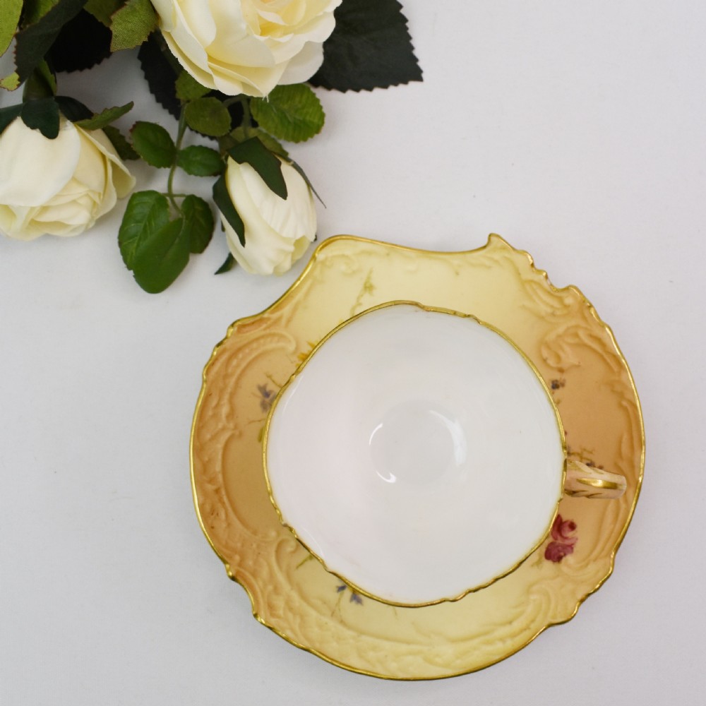 Fine Royal Worcester Empress Shape Cup and Saucer, Blush Ivory, Hand-Painted Flower, 1899 View IX