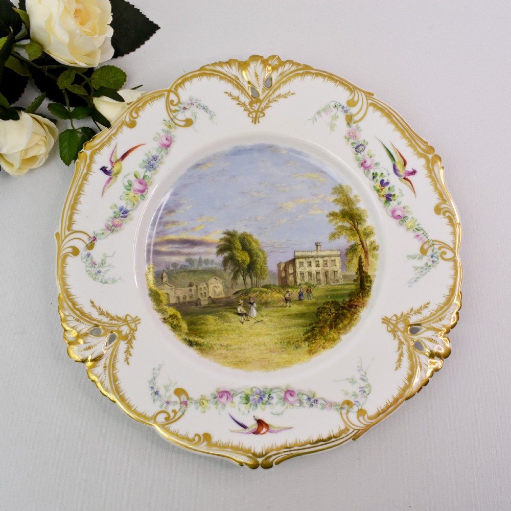Rare Kerr & Binns Worcester Dessert Plate Depicting Dargan Castle, c. 1852–62