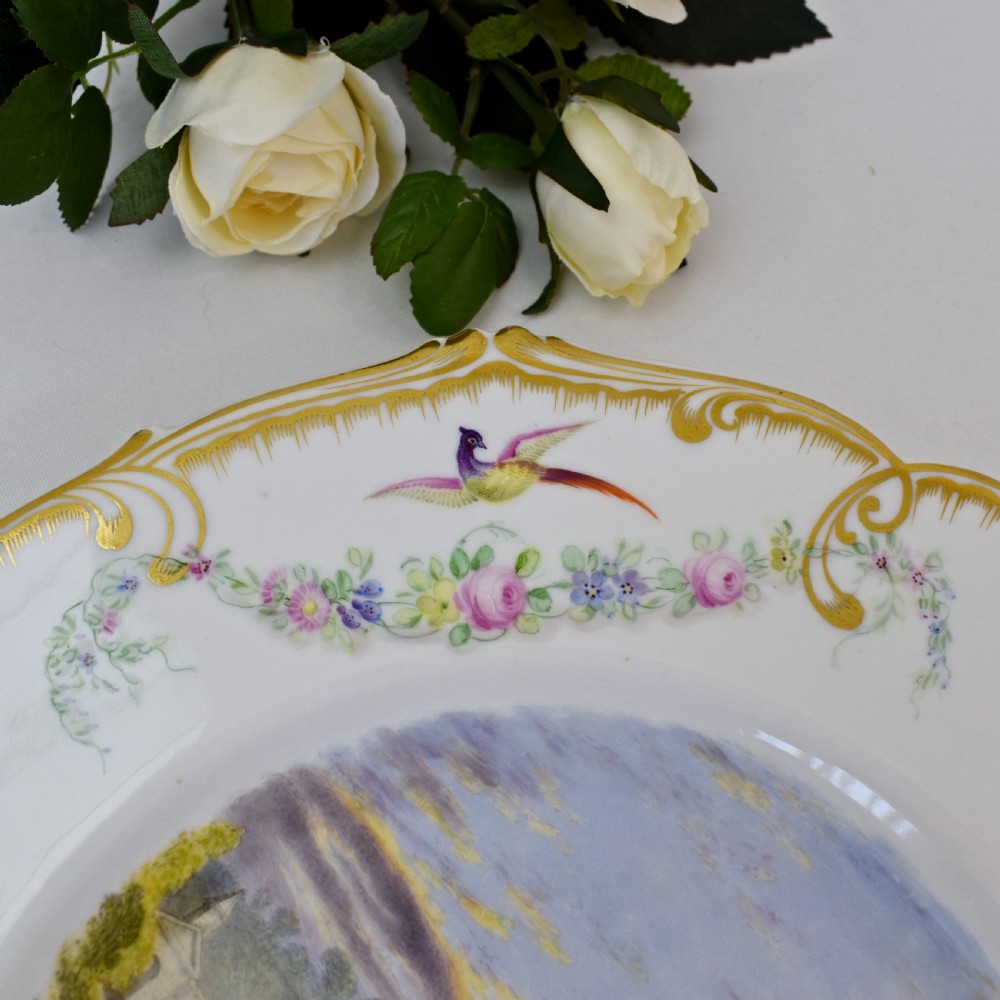 Rare Kerr & Binns Worcester Dessert Plate Depicting Dargan Castle, c. 1852–62 View V