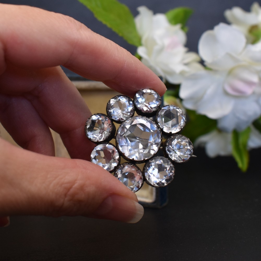 Fine Victorian Rock Crystal Brooch in Silver, circa 1880 View V