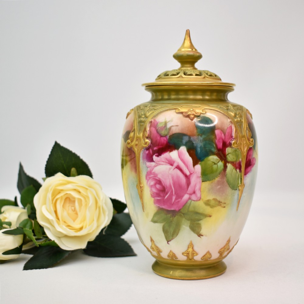 Royal Worcester Pot Pourri Vase – Hand-Painted Roses by A. Watkins – 1912