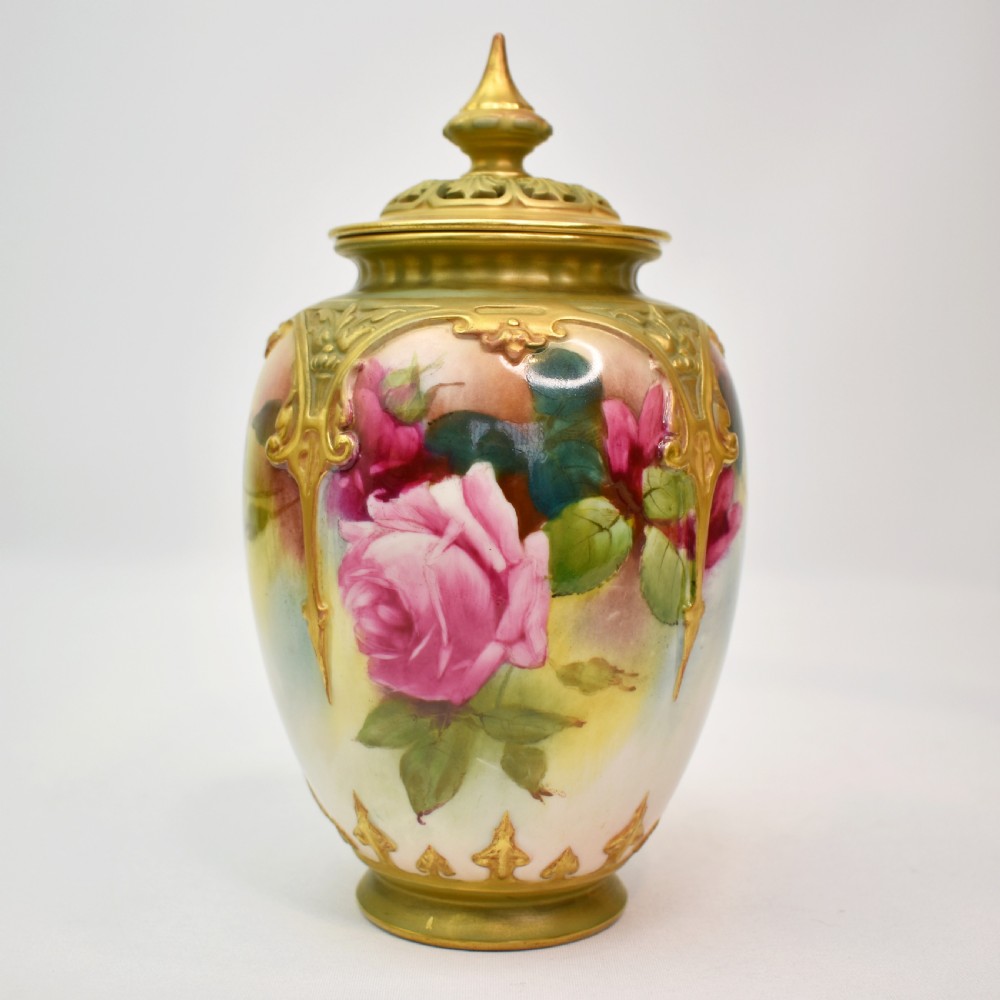 Royal Worcester Pot Pourri Vase – Hand-Painted Roses by A. Watkins – 1912 View II