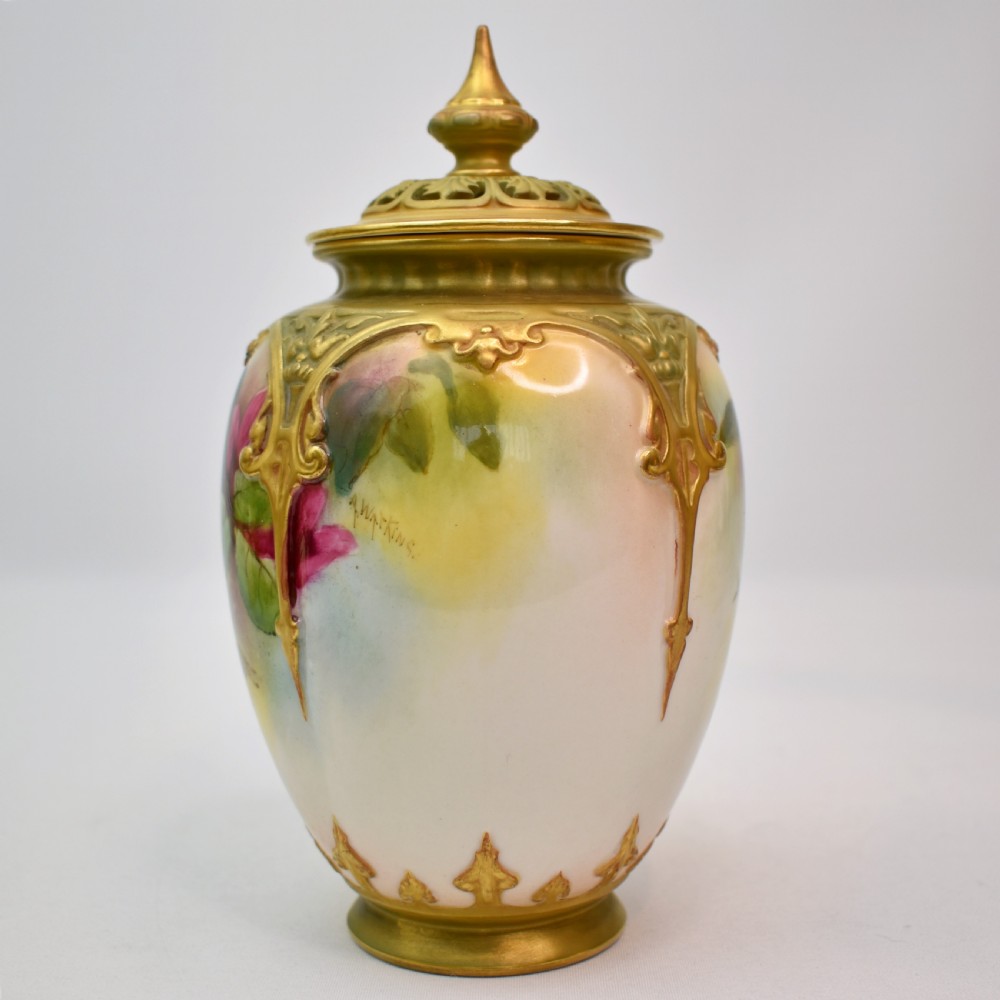 Royal Worcester Pot Pourri Vase – Hand-Painted Roses by A. Watkins – 1912 View III
