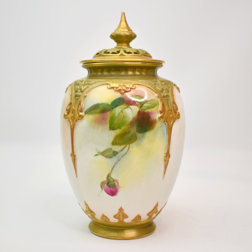 Royal Worcester Pot Pourri Vase – Hand-Painted Roses by A. Watkins – 1912 View IV