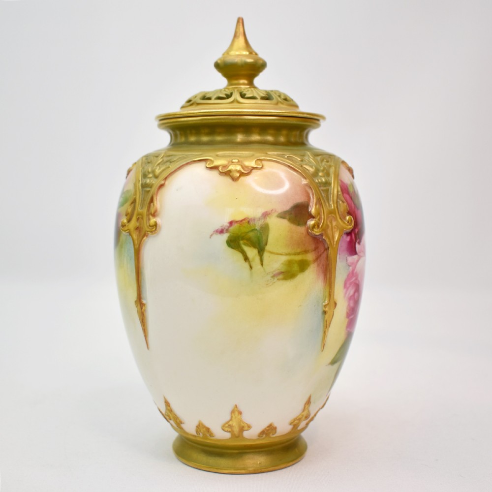 Royal Worcester Pot Pourri Vase – Hand-Painted Roses by A. Watkins – 1912 View V