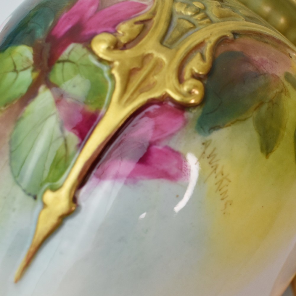 Royal Worcester Pot Pourri Vase – Hand-Painted Roses by A. Watkins – 1912 View VII