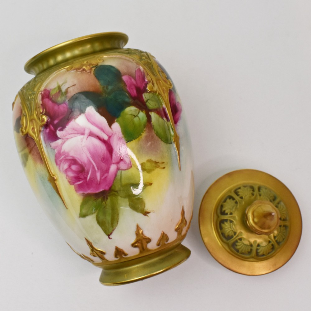 Royal Worcester Pot Pourri Vase – Hand-Painted Roses by A. Watkins – 1912 View VIII