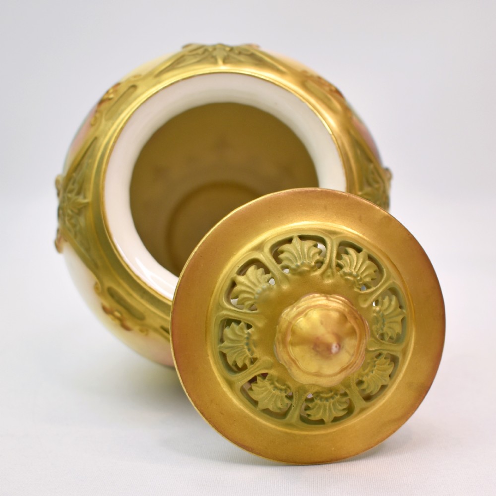 Royal Worcester Pot Pourri Vase – Hand-Painted Roses by A. Watkins – 1912 View X