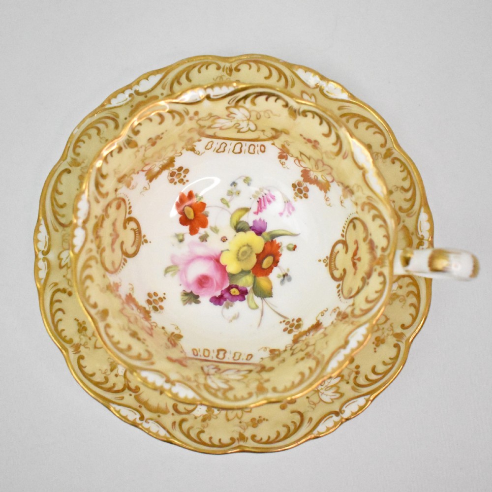 Antique Coalport Adelaide shape teacup & saucer, hand painted by Thomas Dixon, c.1830s