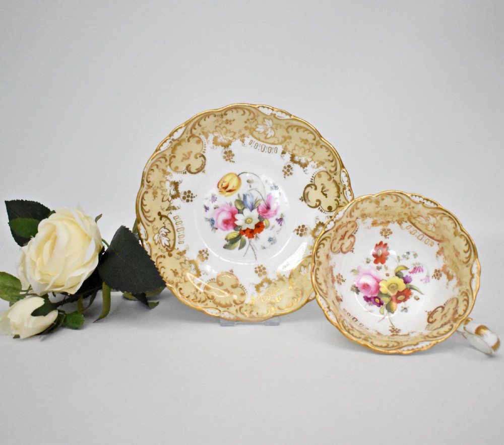 Antique Coalport Adelaide shape teacup & saucer, hand painted by Thomas Dixon, c.1830s View VII