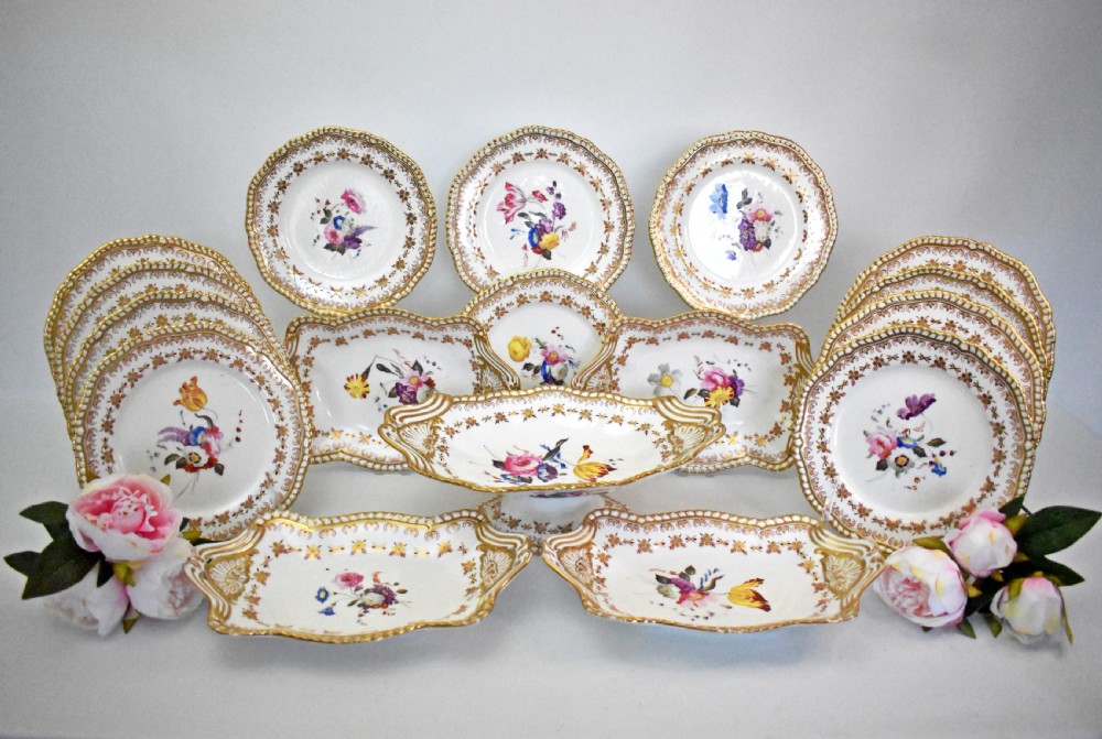 Early 19th Century Spode Botanical Dessert Service for 12, Felspar Porcelain