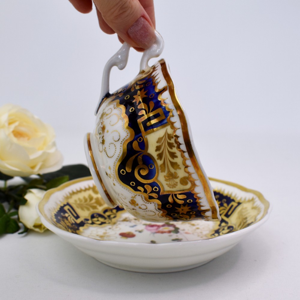 Samuel Alcock “Melting Snow” Tea Cup and Saucer Duo, Hand-Painted, c.1825 #2 View IV