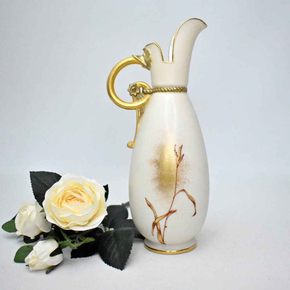 Royal Worcester Blush Ivory Ewer – Charles Baldwyn, Moonlit Owl Design – 1886 View III