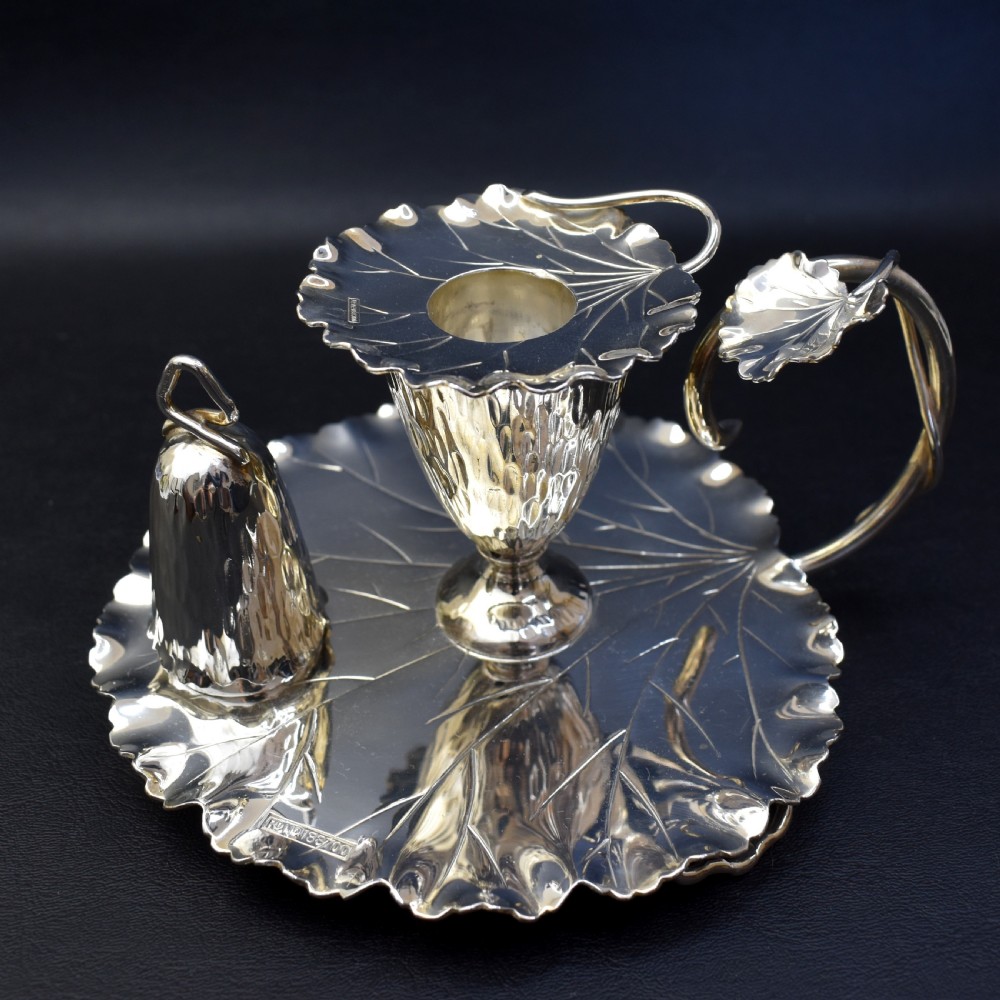 Victorian Silver Plated Chamberstick by Hukin & Heath, c.1900, Dresser Leaf Design View II