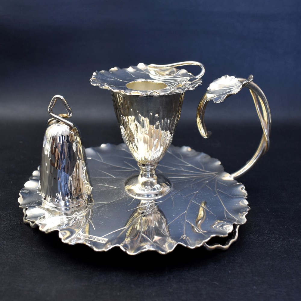 Victorian Silver Plated Chamberstick by Hukin & Heath, c.1900, Dresser Leaf Design View III