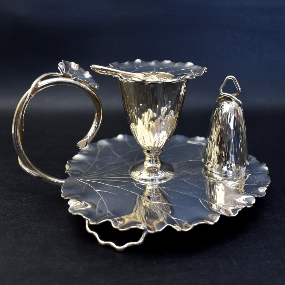 Victorian Silver Plated Chamberstick by Hukin & Heath, c.1900, Dresser Leaf Design View IV