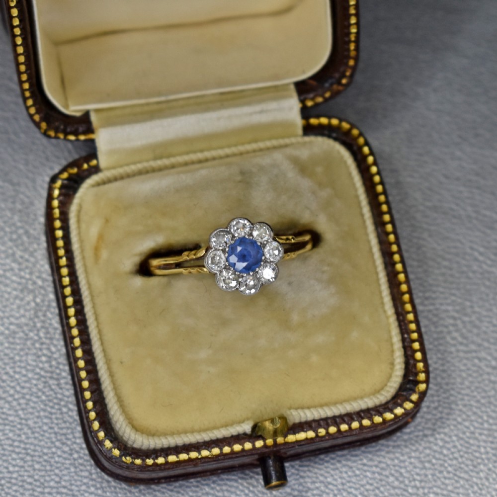 Fine Edwardian Sapphire & Diamond Cluster Ring, 18ct Gold, Platinum Setting, c.1900–1910