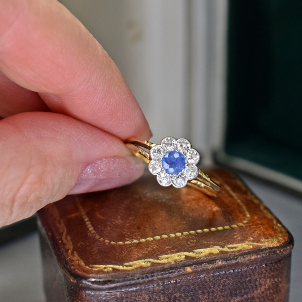 Fine Edwardian Sapphire & Diamond Cluster Ring, 18ct Gold, Platinum Setting, c.1900–1910 View VI