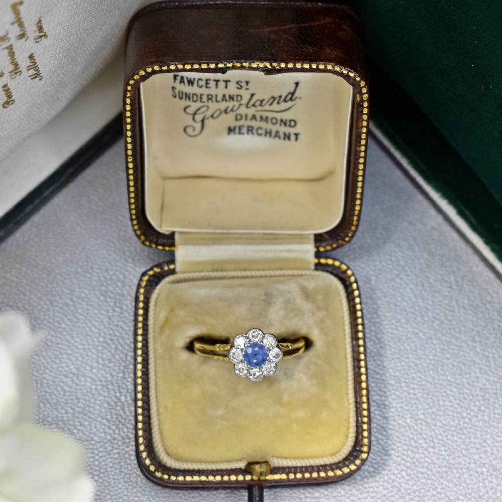Fine Edwardian Sapphire & Diamond Cluster Ring, 18ct Gold, Platinum Setting, c.1900–1910 View IX