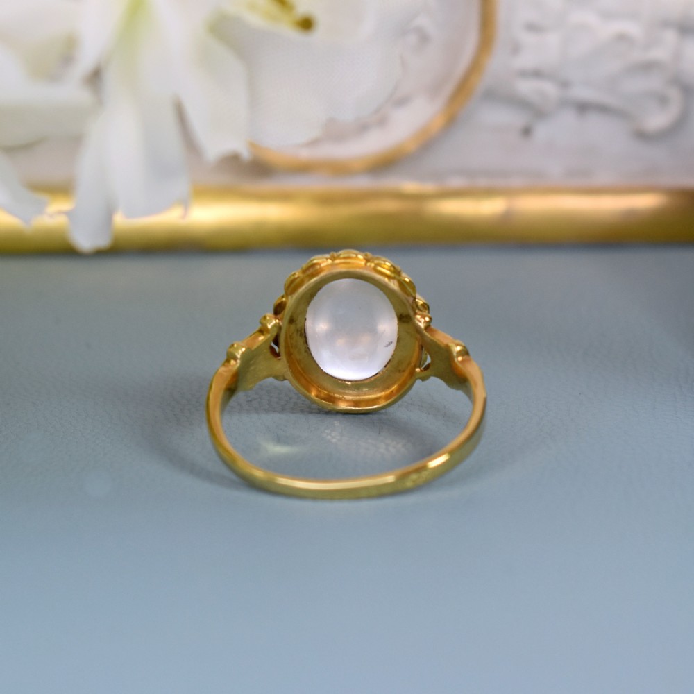 Antique 15ct Gold Moonstone & Seed Pearl Cluster Ring – Edwardian c.1900 View VIII