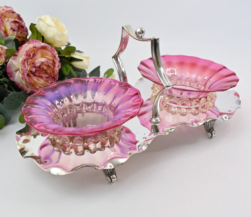 Victorian Cranberry Glass and Silver Plated Double Stand R. Richardson, Sheffield, c.1880 View II