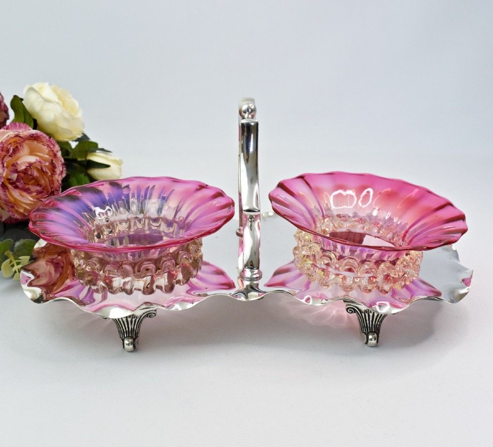 Victorian Cranberry Glass and Silver Plated Double Stand R. Richardson, Sheffield, c.1880 View III