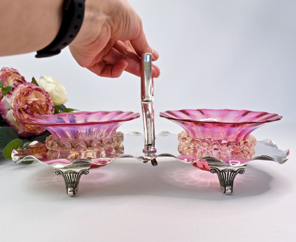 Victorian Cranberry Glass and Silver Plated Double Stand R. Richardson, Sheffield, c.1880 View XII