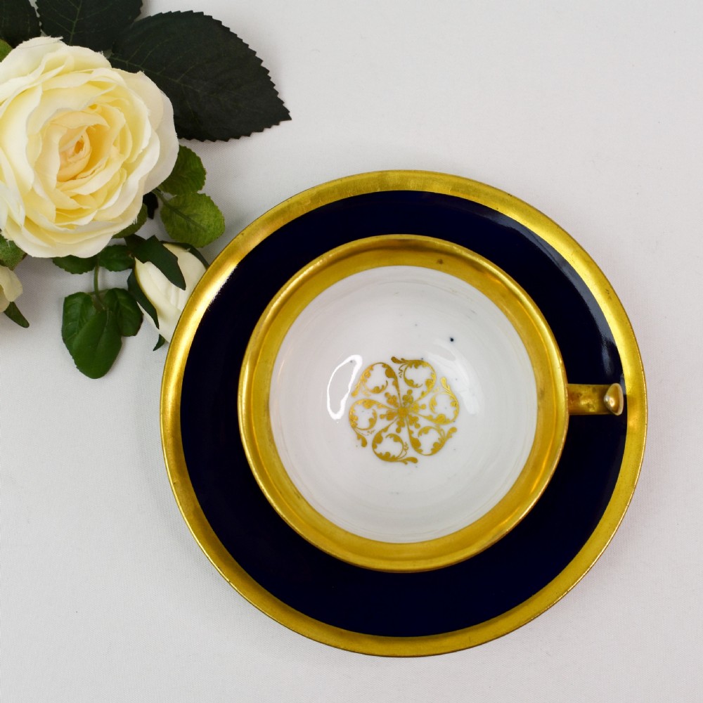 Fine 19th Century Meissen Cobalt and Burnished Gold Topographical Cup and Saucer, c.1830-40 View VI