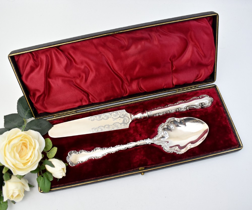 Antique Victorian Cake Serving Set in Original Box, Lee & Wigfull Sheffield, Silver Plated