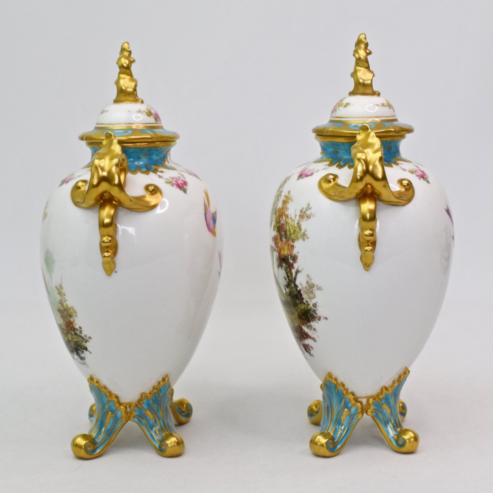 A Fine Pair of Royal Crown Derby Twin-Handled Lidded Vases by Charles Harris, 1906 View III