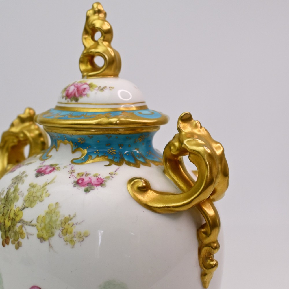 A Fine Pair of Royal Crown Derby Twin-Handled Lidded Vases by Charles Harris, 1906 View VII