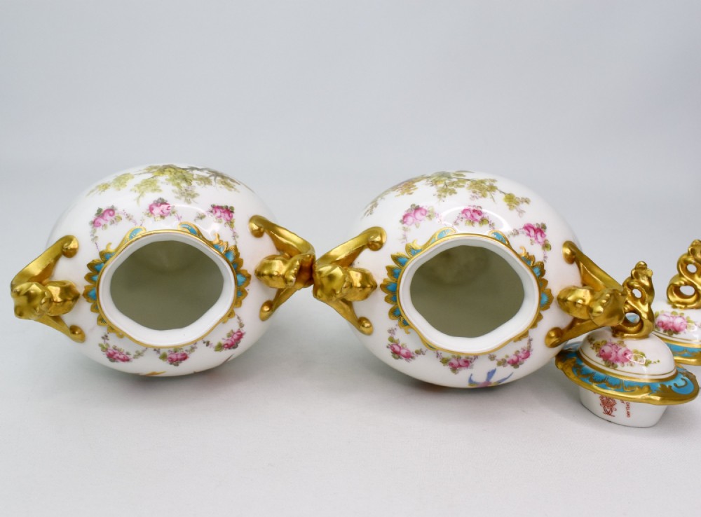 A Fine Pair of Royal Crown Derby Twin-Handled Lidded Vases by Charles Harris, 1906 View XII