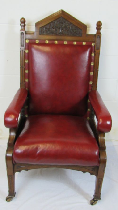 PAIR OF LEATHER MONUMENTAL LIBRARY ARMCHAIRS - ADDITIONAL PHOTO 6