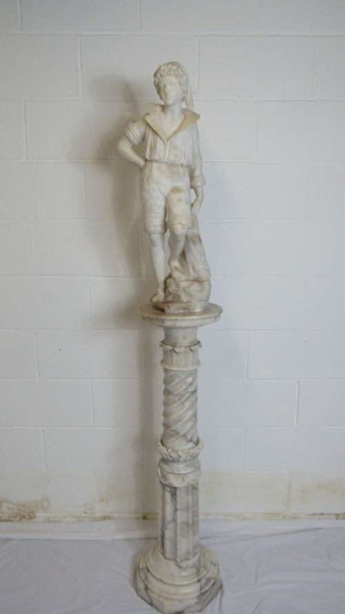 marble and alabaster figure the fisher boy - CATEGORY: ANTIQUE SCULPTURES - DATED 1850