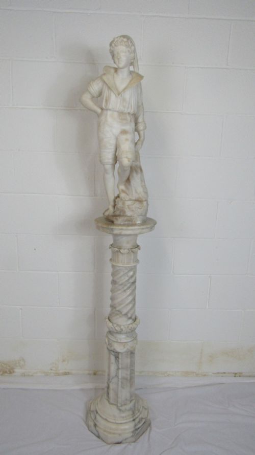 MARBLE AND ALABASTER FIGURE THE FISHER BOY - ADDITIONAL PHOTO 1