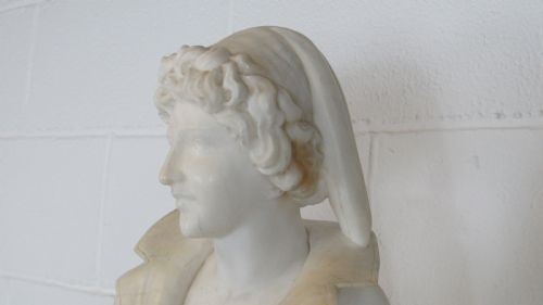 MARBLE AND ALABASTER FIGURE THE FISHER BOY - ADDITIONAL PHOTO 9