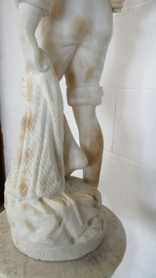 MARBLE AND ALABASTER FIGURE THE FISHER BOY - ADDITIONAL PHOTO 20