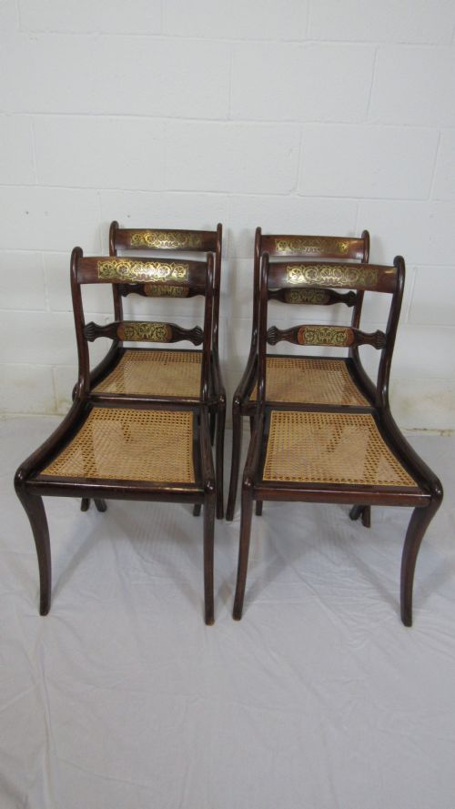 set of 4regency brass inlaid chairs - CATEGORY: ANTIQUE CHAIRS - DATED REGENCY