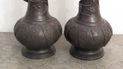 PAIR JAPANESE BRONZE VASES - ADDITIONAL PHOTO 5