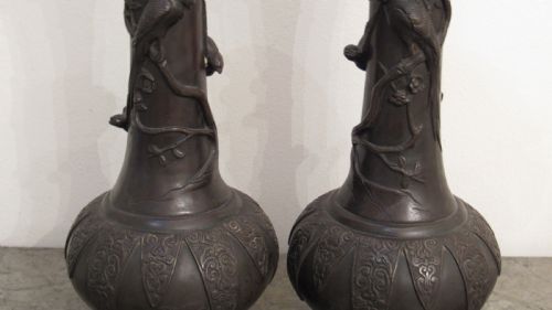 PAIR JAPANESE BRONZE VASES - ADDITIONAL PHOTO 7